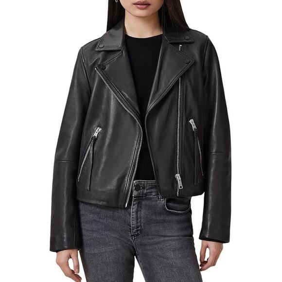 All Saints Jackets & Blazers - ALLSAINTS Dalby Black Leather Biker Jacket Size 4
